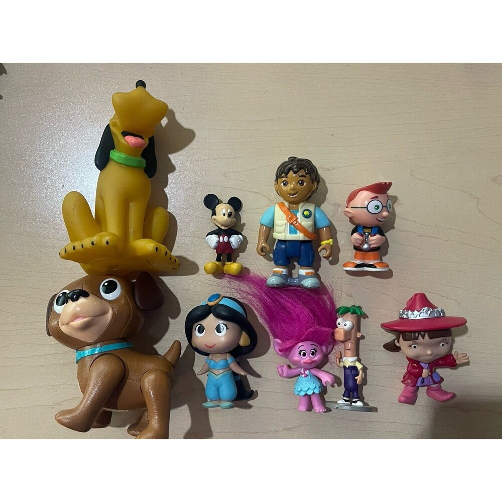 Lot of Cartoon Figures Disney Junior Doc McStuffins Dog Fido Goofy Trolls Etc